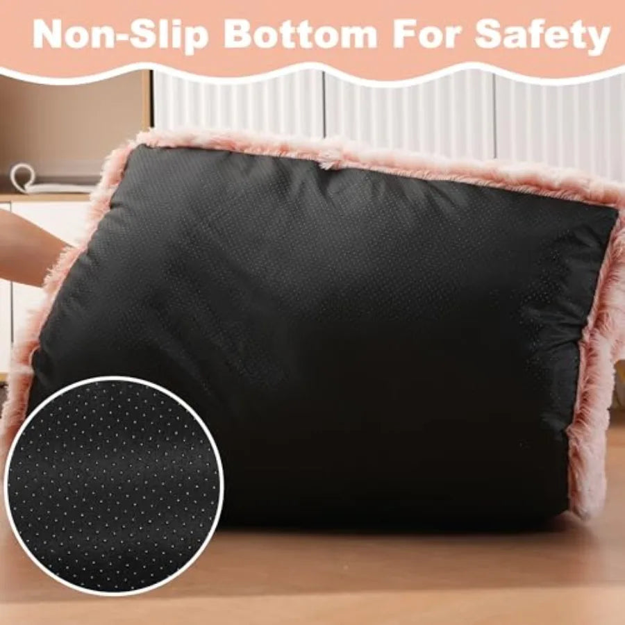 Waterproof Crate Bed with Washable Cover for Dogs and Cats Plush Faux Fur Kennel Pad 17x12 Inch Pink Ideal for Pet Beds in Home