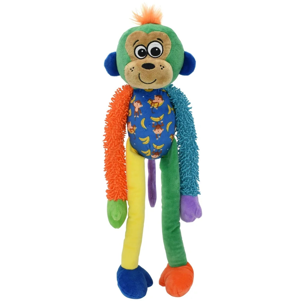 Colorful Plush Monkey Dog Toy with Six Squeakers Soft Chewable Indoor Outdoor Fun Engaging Long Limbs 18 Inch