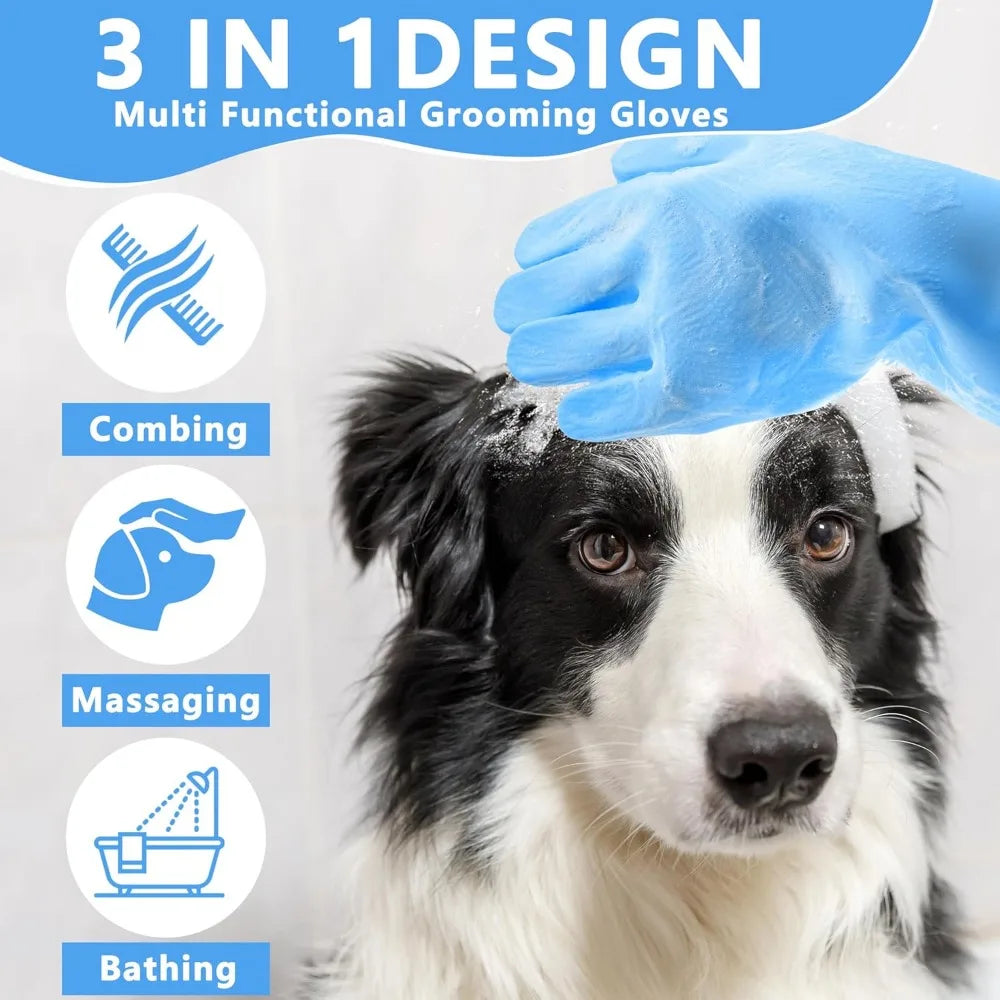 Pet Grooming Gloves—Heat Resistant Dog Washing Gloves with High-Density Teeth, Dog Bath Scrubber with Enhanced Five Finger Desig