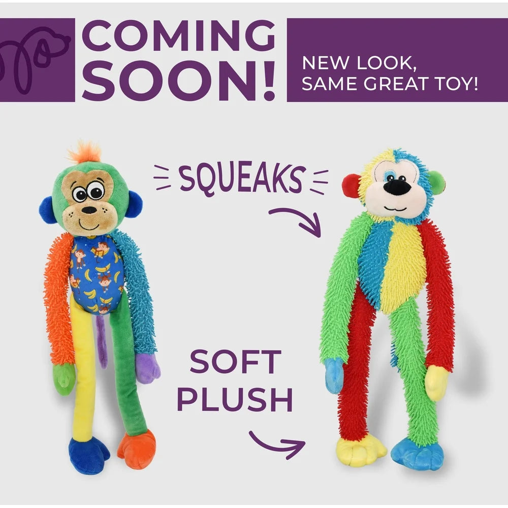 Colorful Plush Monkey Dog Toy with Six Squeakers Soft Chewable Indoor Outdoor Fun Engaging Long Limbs 18 Inch