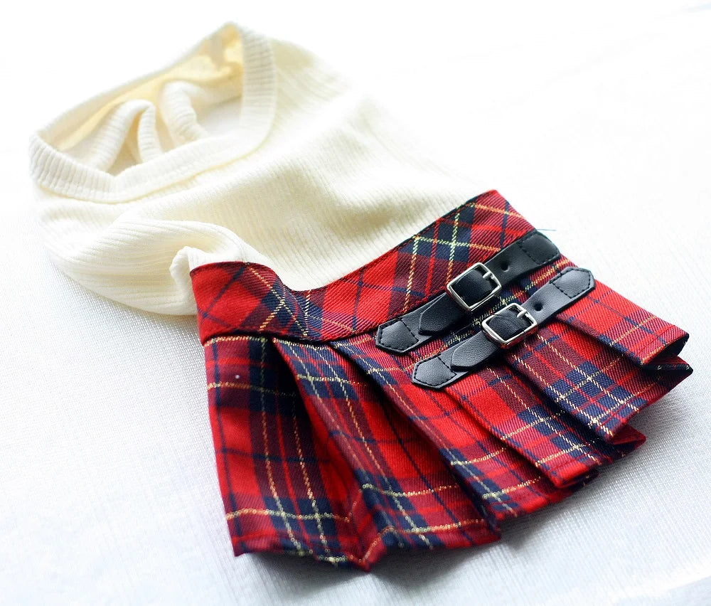 Plaid Dog Skirt with Double Buckle, Stylish Pet Clothes, Fall and Winter Outfit, Knitted Jumper Sweater Poodle Maltese Chihuahua