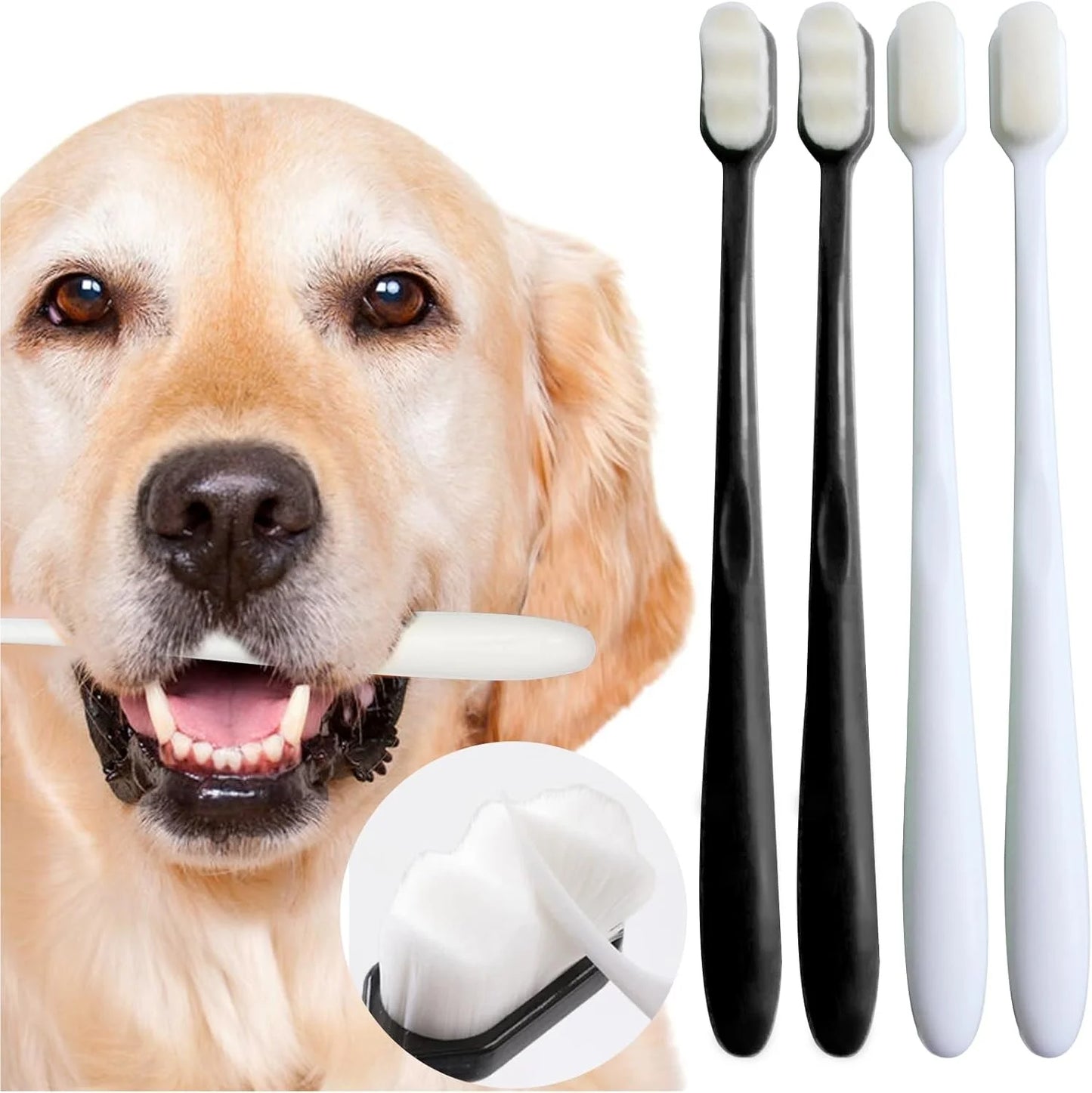 Dog Toothbrush Set 4 Pieces, 10,000 Ultra-Soft Bristles, Suitable for Medium to Large Dogs and Cats, Pet Toothbrush Kit for Easy