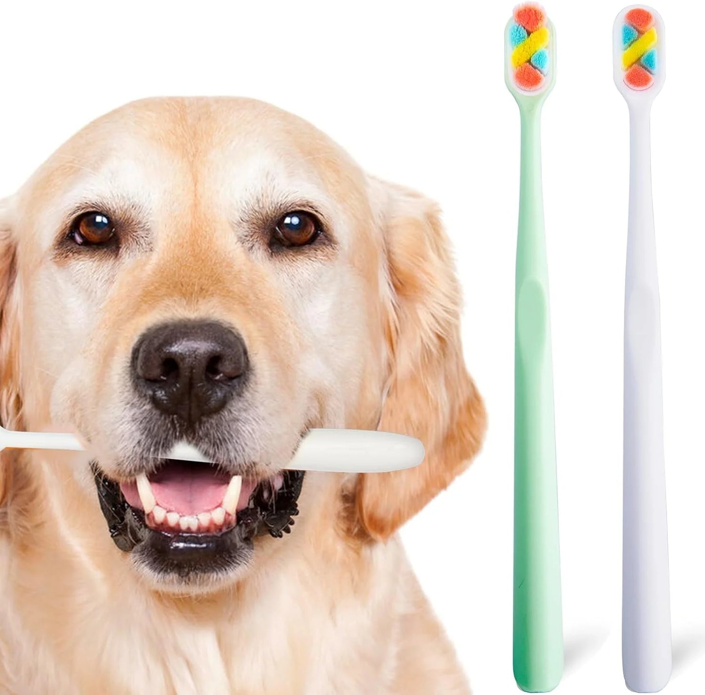 Dog Toothbrush Set 4 Pieces, 10,000 Ultra-Soft Bristles, Suitable for Medium to Large Dogs and Cats, Pet Toothbrush Kit for Easy