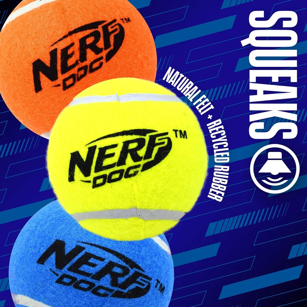 2 Inch Rubber Squeaky Tennis Balls Dogs 3 Pack Durable Chew Toys Interactive Play Dishwasher Safe Bright Colors