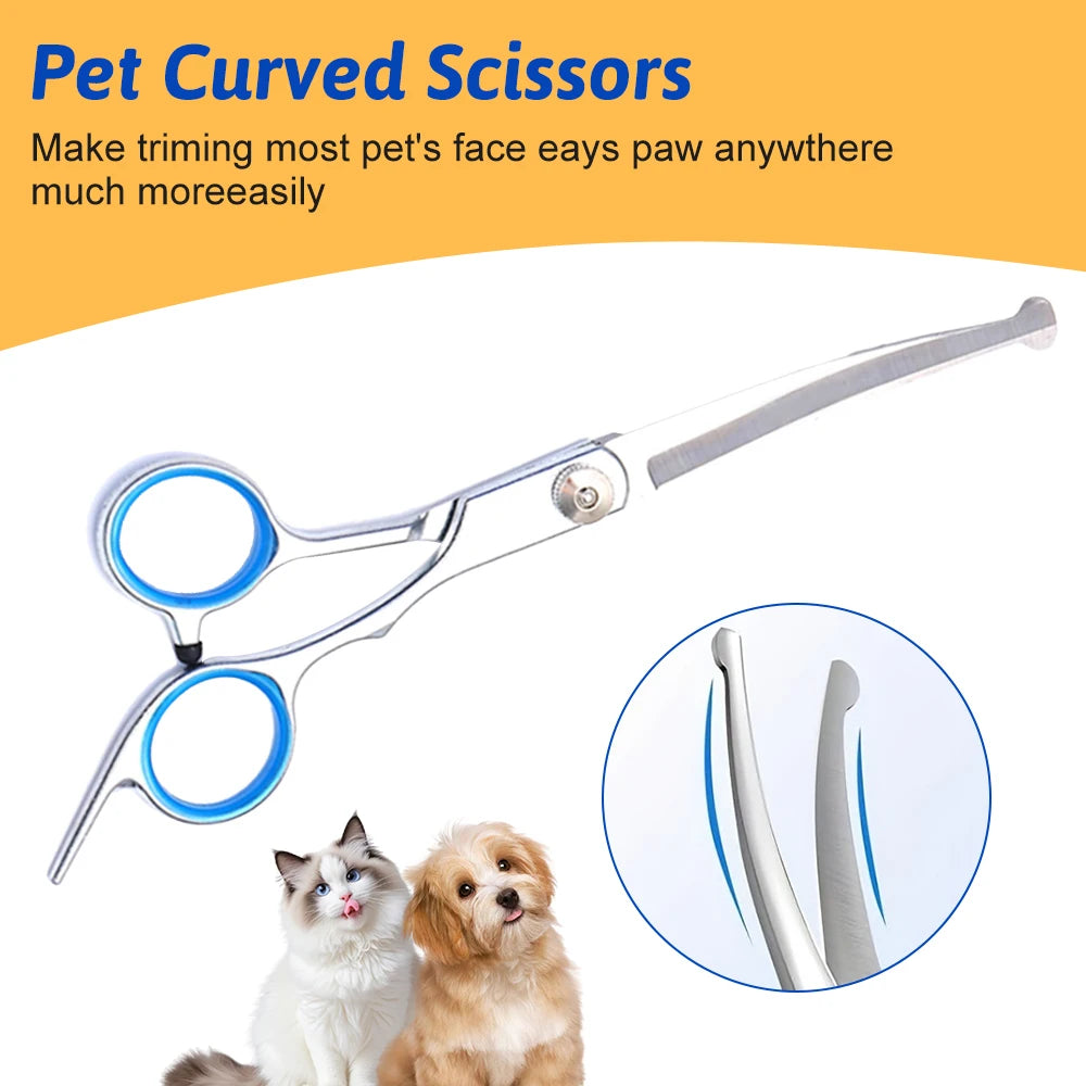 7" Pet Grooming Scissors 4 Styles Stainless Steel Straight Curved Scissors Thinning Shears Pet Beauty Scissors