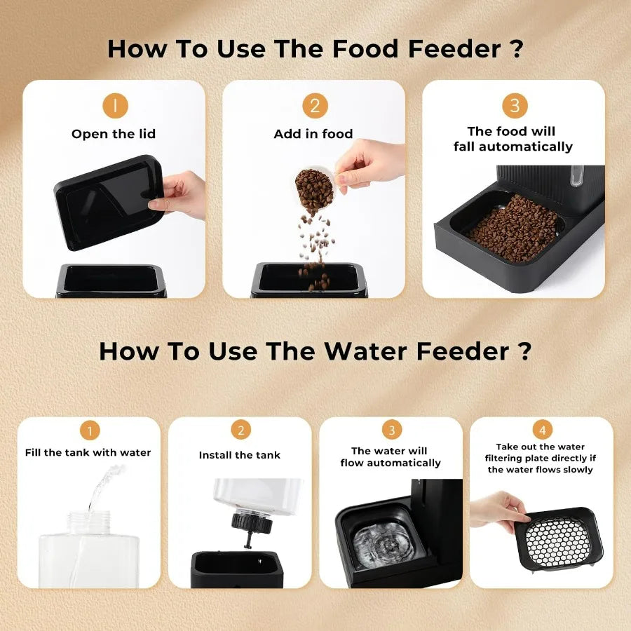 2 in 1 Automatic Cat Feeder and Water Dispenser with 180 Degree Rotatable Design for Small to Medium Dogs Puppies and Kittens L