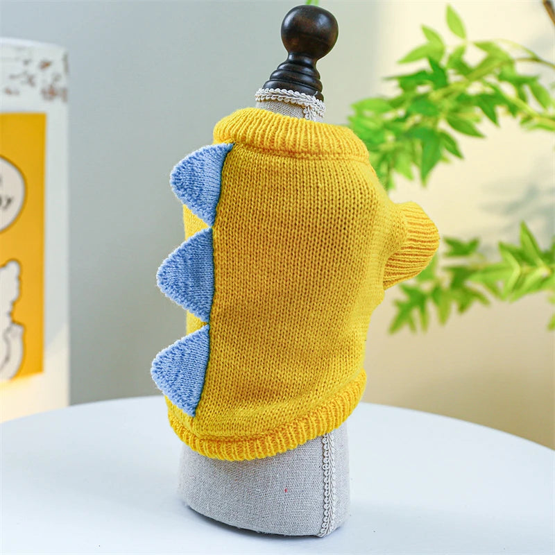 Halloween Party Pet Dog Clothes Dinosaur Shaped Dark Green Lovely Sweaters Cat Outfits Warm Knitted Cosplay York Kitten Clothing