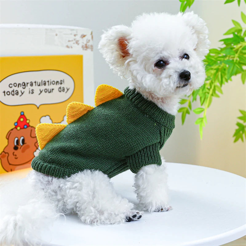 Halloween Party Pet Dog Clothes Dinosaur Shaped Dark Green Lovely Sweaters Cat Outfits Warm Knitted Cosplay York Kitten Clothing