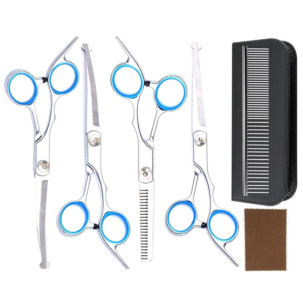 7" Pet Grooming Scissors 4 Styles Stainless Steel Straight Curved Scissors Thinning Shears Pet Beauty Scissors