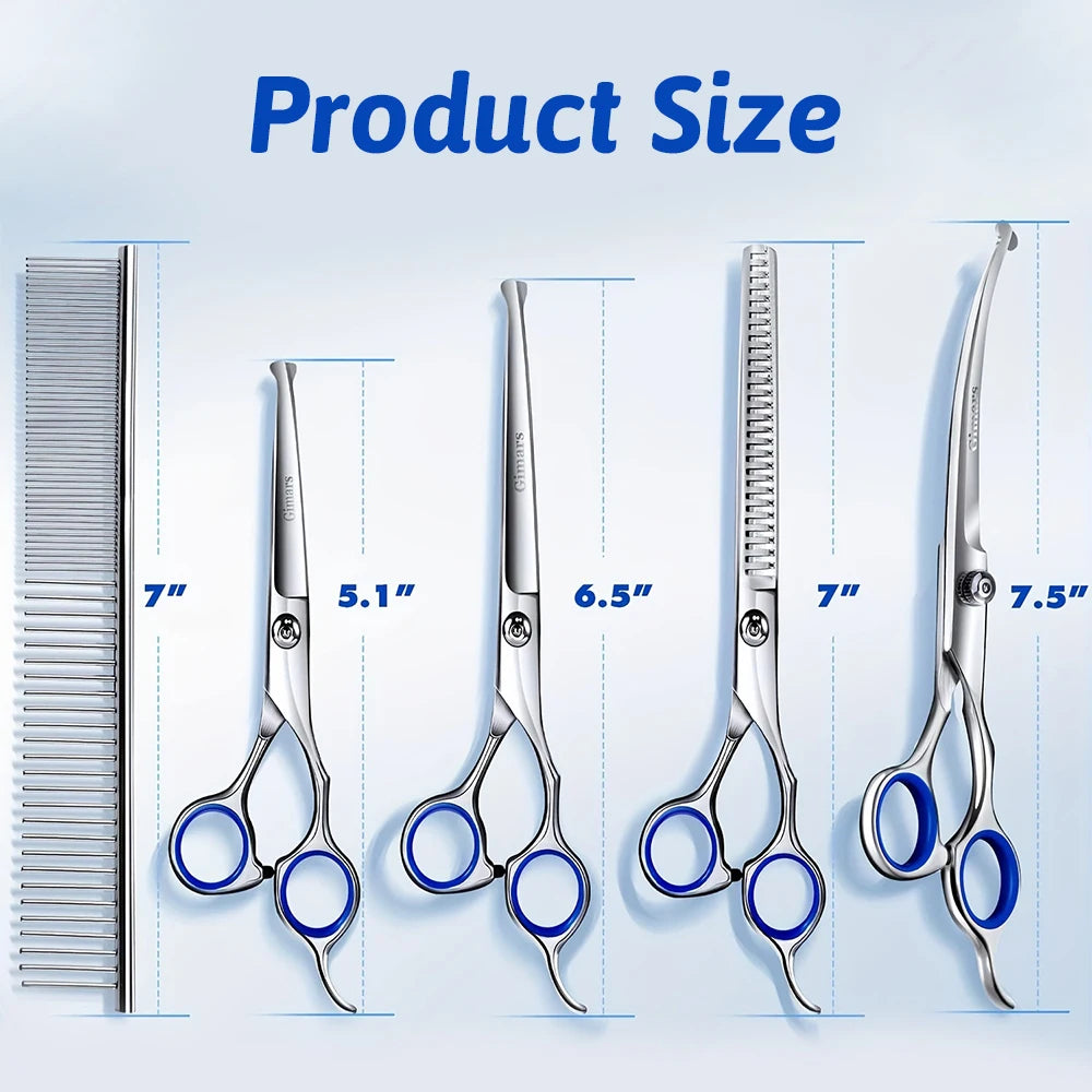 7" Pet Grooming Scissors 4 Styles Stainless Steel Straight Curved Scissors Thinning Shears Pet Beauty Scissors