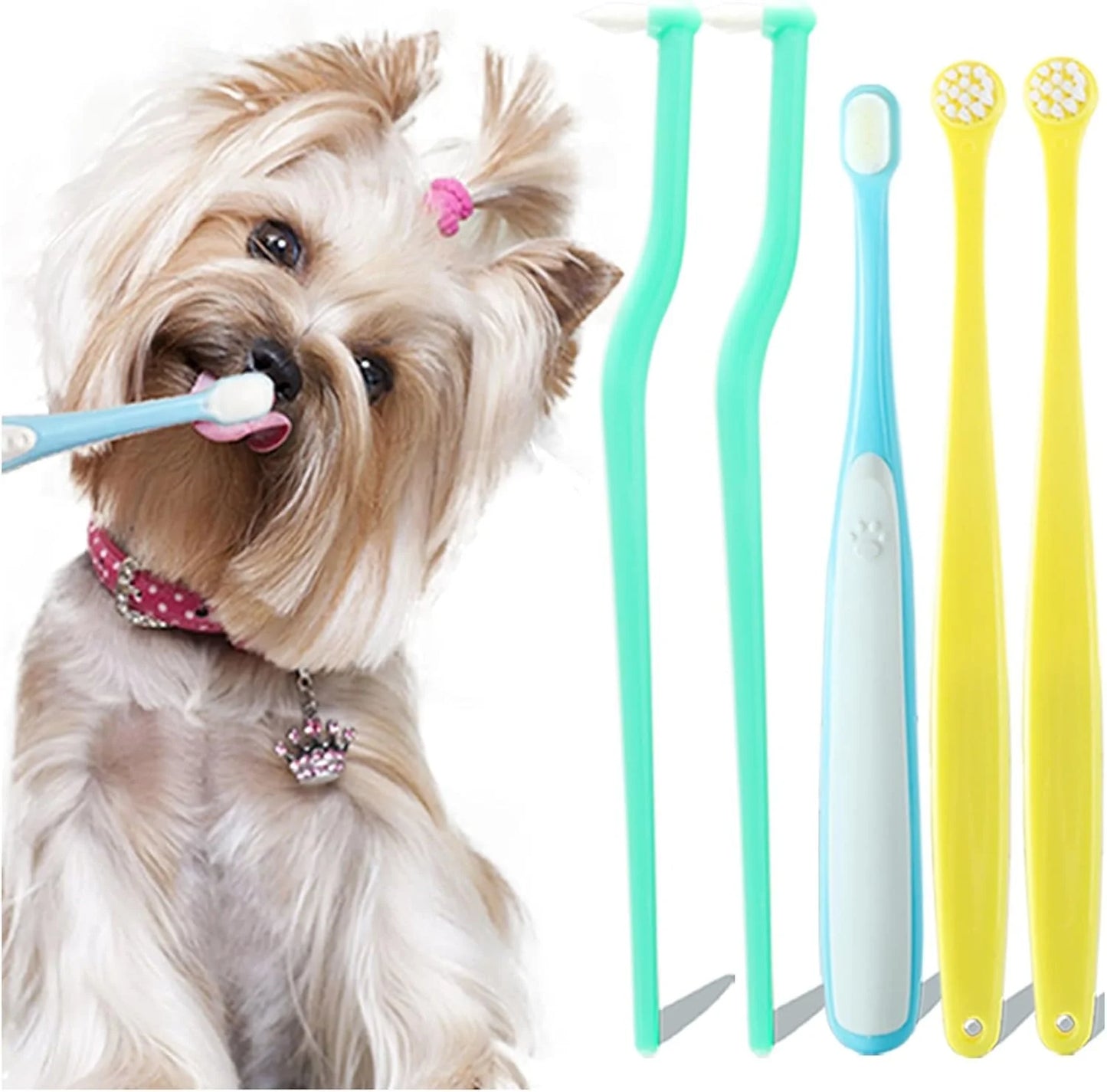 Dog Toothbrush Set 4 Pieces, 10,000 Ultra-Soft Bristles, Suitable for Medium to Large Dogs and Cats, Pet Toothbrush Kit for Easy