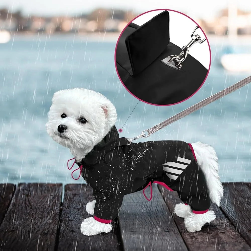 Waterproof Dog Raincoat Lightweight Reflective Straps with Leash Hole Comfortable Four-Leg Design Small Medium Dogs