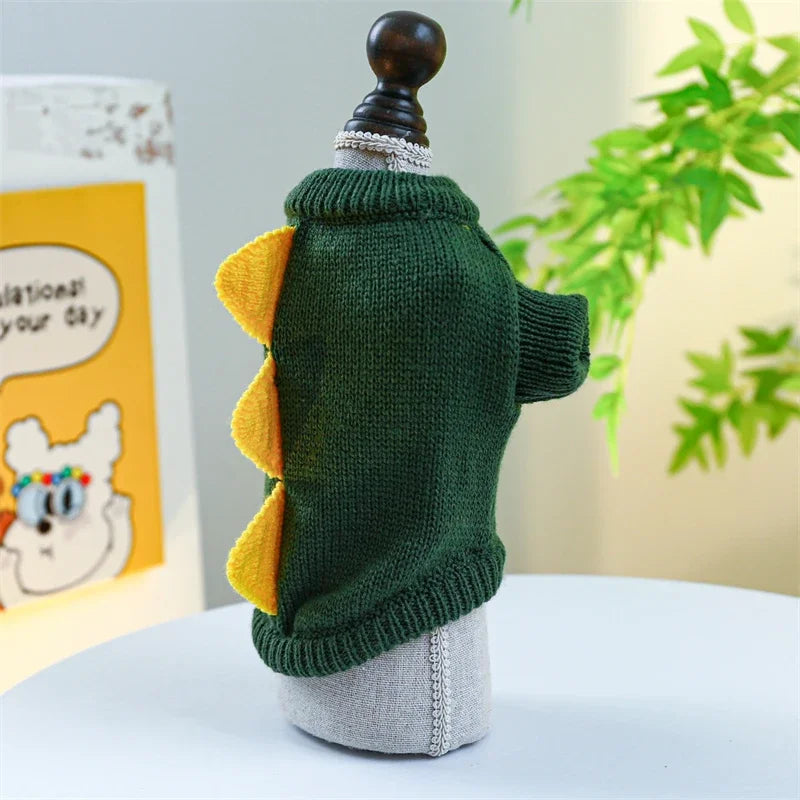 Halloween Party Pet Dog Clothes Dinosaur Shaped Dark Green Lovely Sweaters Cat Outfits Warm Knitted Cosplay York Kitten Clothing