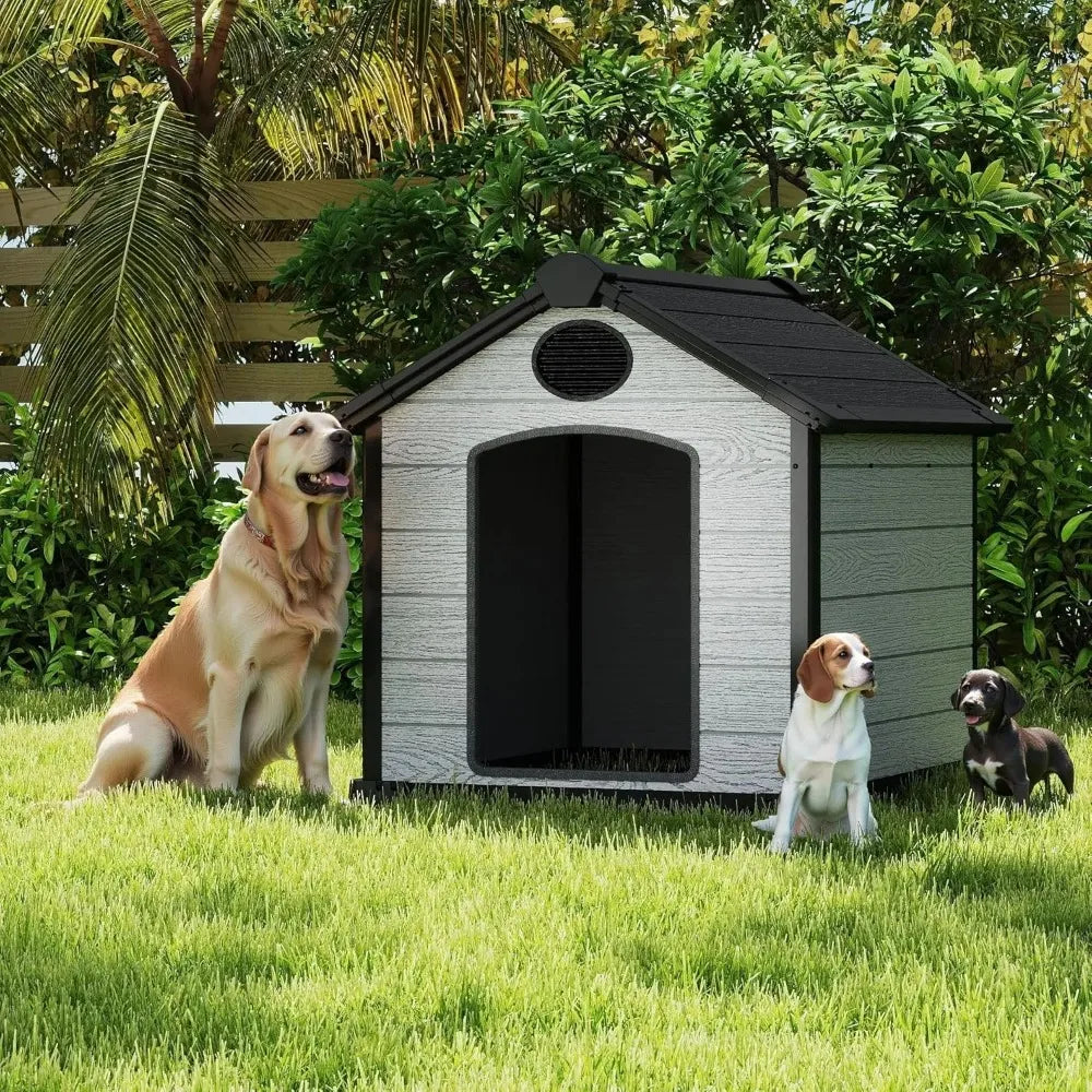 46" Large Dog House Outdoor Weatherproof, 3XL Big Dog House for 2 Large Dogs Outside, Insulated Igloo Pet House with Elevated Fl