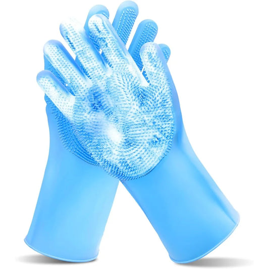 Pet Grooming Gloves—Heat Resistant Dog Washing Gloves with High-Density Teeth, Dog Bath Scrubber with Enhanced Five Finger Desig