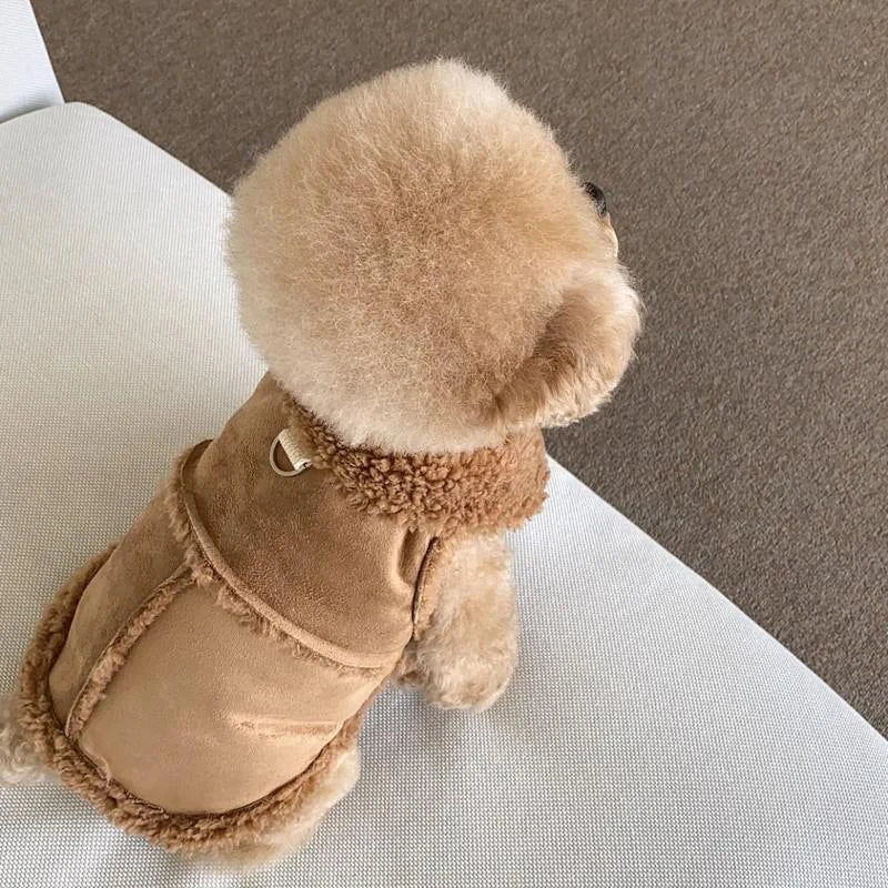 Classic Solid Color Dog Vest Autumn Winter Wool Warm Pet Small Medium-sized Jacket Warm Vest With Traction Buckle Velvet Clothes