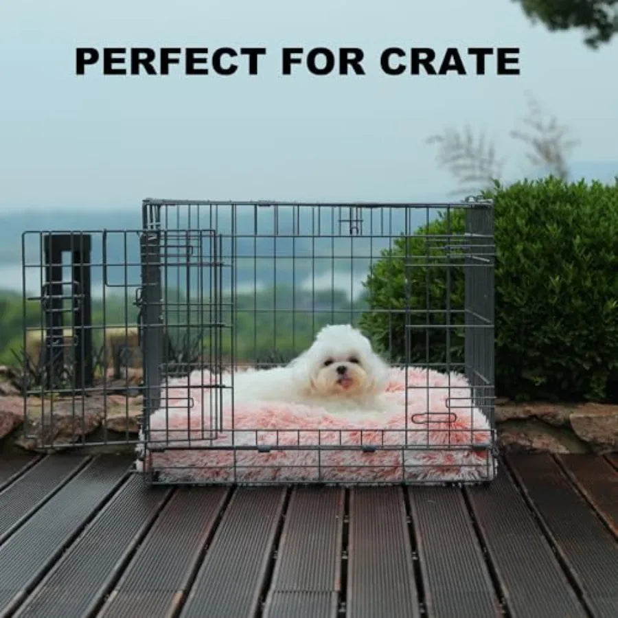 Waterproof Crate Bed with Washable Cover for Dogs and Cats Plush Faux Fur Kennel Pad 17x12 Inch Pink Ideal for Pet Beds in Home