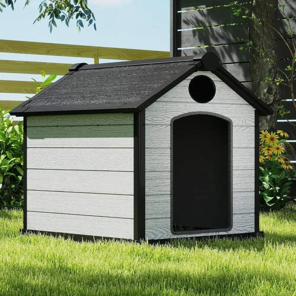 46" Large Dog House Outdoor Weatherproof, 3XL Big Dog House for 2 Large Dogs Outside, Insulated Igloo Pet House with Elevated Fl