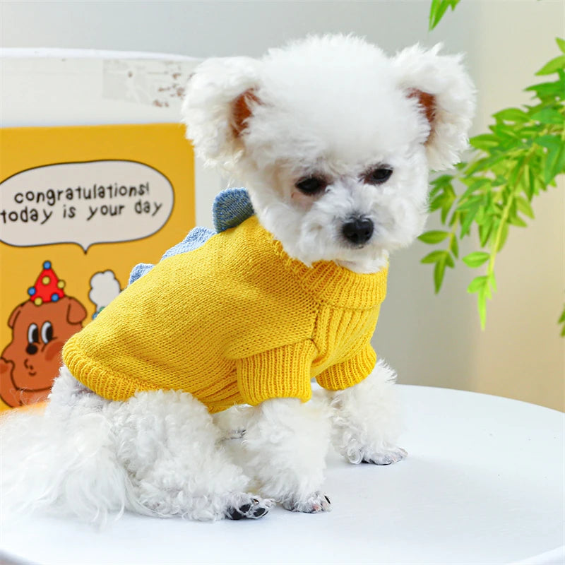 Halloween Party Pet Dog Clothes Dinosaur Shaped Dark Green Lovely Sweaters Cat Outfits Warm Knitted Cosplay York Kitten Clothing