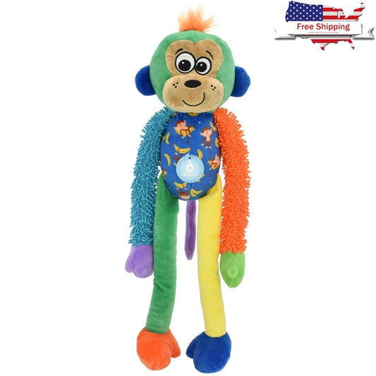 Colorful Plush Monkey Dog Toy with Six Squeakers Soft Chewable Indoor Outdoor Fun Engaging Long Limbs 18 Inch