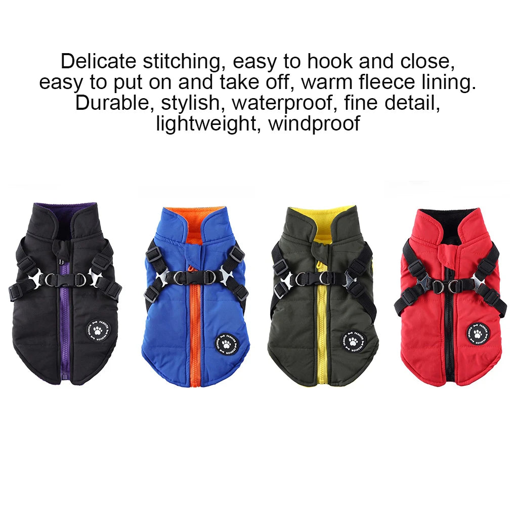 Winter Warm Pet Harness Jacket Hiking Coat Costume Waistcoat Clothing Polyester Back Hook Clothes for Small Green XS