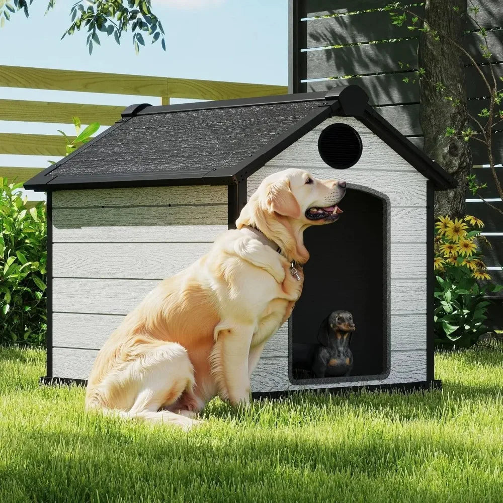 46" Large Dog House Outdoor Weatherproof, 3XL Big Dog House for 2 Large Dogs Outside, Insulated Igloo Pet House with Elevated Fl
