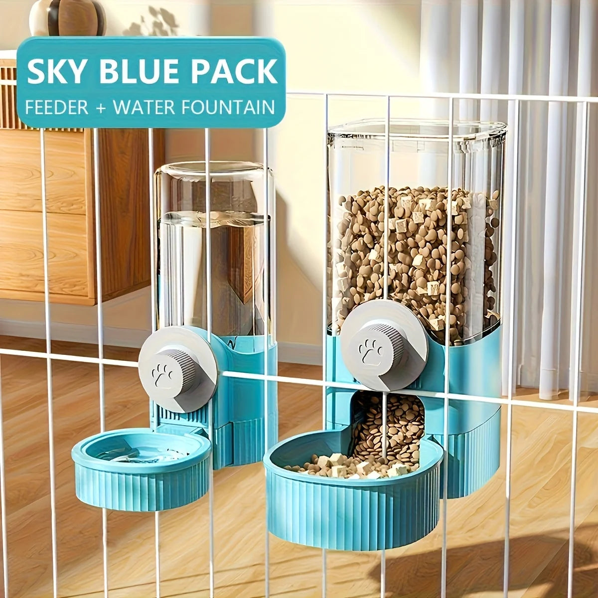 Automatic hanging pet water dispenser - no electricity required, gravity flow design, multi bowl cat, dog, and rabbit feeder