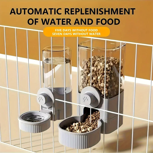 Automatic hanging pet water dispenser - no electricity required, gravity flow design, multi bowl cat, dog, and rabbit feeder