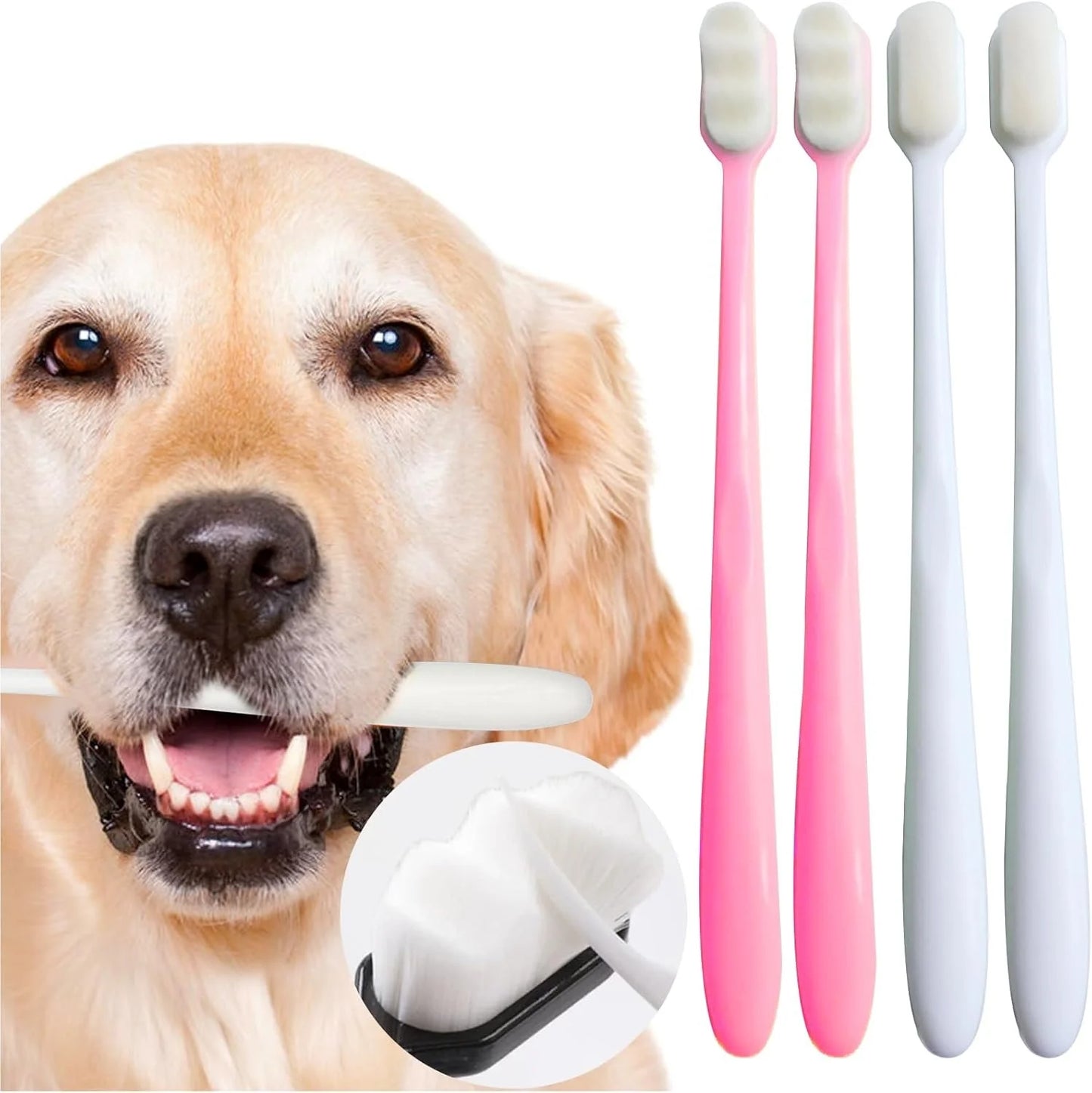 Dog Toothbrush Set 4 Pieces, 10,000 Ultra-Soft Bristles, Suitable for Medium to Large Dogs and Cats, Pet Toothbrush Kit for Easy