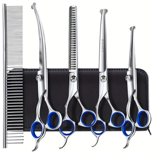 7" Pet Grooming Scissors 4 Styles Stainless Steel Straight Curved Scissors Thinning Shears Pet Beauty Scissors
