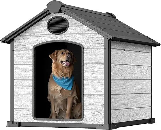 46" Large Dog House Outdoor Weatherproof, 3XL Big Dog House for 2 Large Dogs Outside, Insulated Igloo Pet House with Elevated Fl