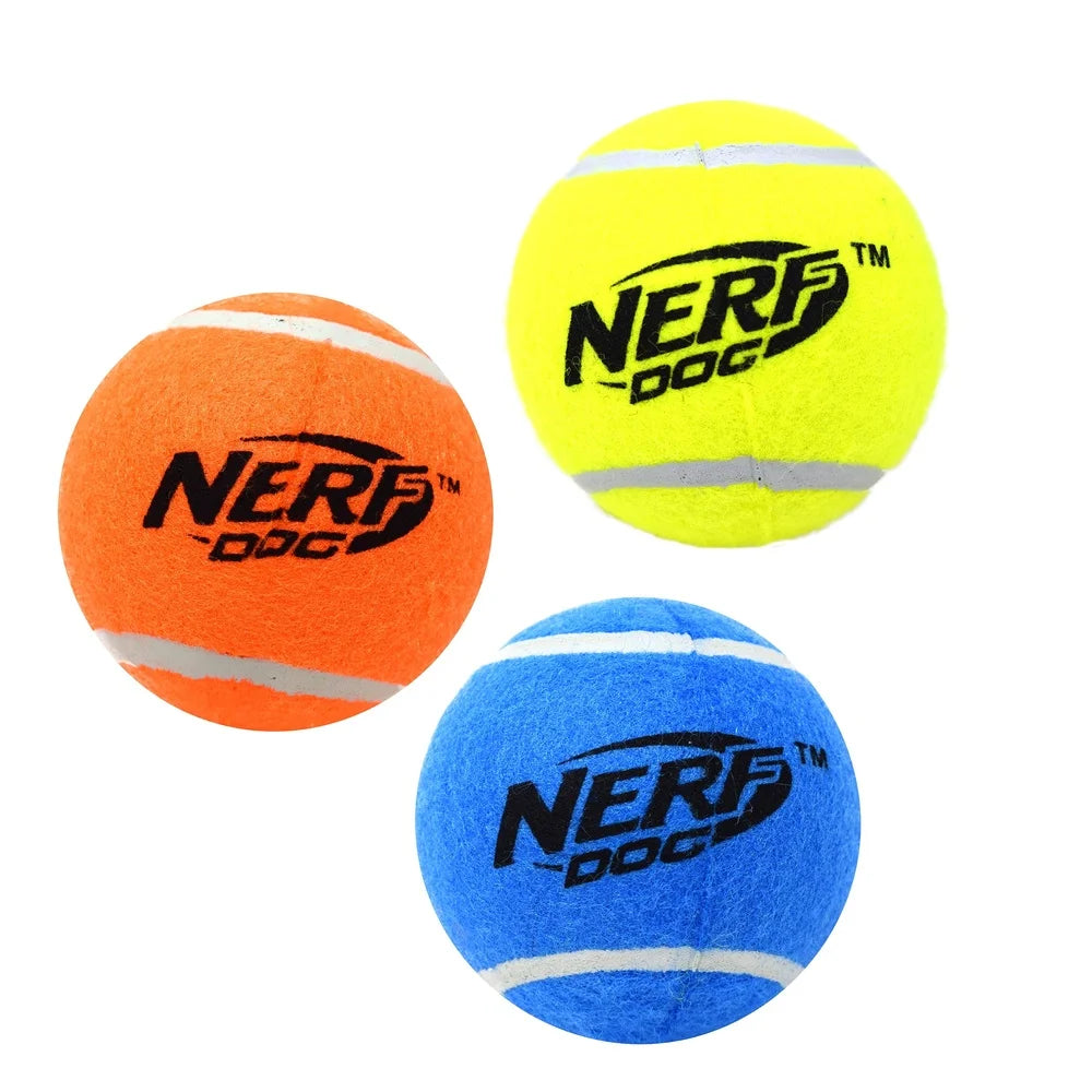 2 Inch Rubber Squeaky Tennis Balls Dogs 3 Pack Durable Chew Toys Interactive Play Dishwasher Safe Bright Colors